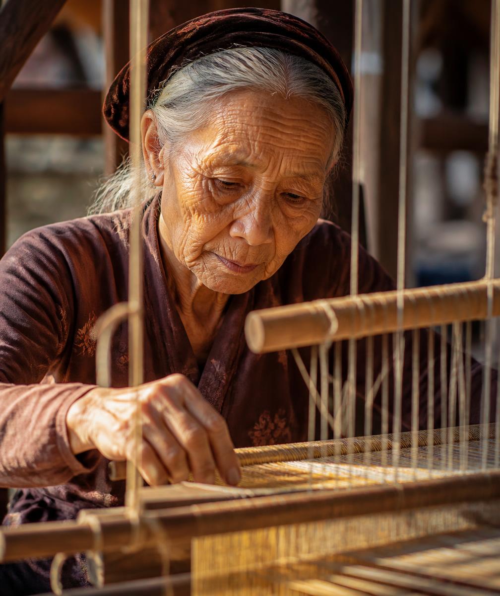 Nghệ nhân dệt lụa truyền thống